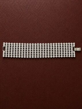 Silver-Tone Wide Rhinestone Cuff Bracelet